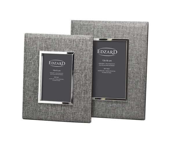 EDZARD Fotorahmen Elda für Foto 13 x 18 cm, Textil grau, edel versilbert, anlaufgeschützt