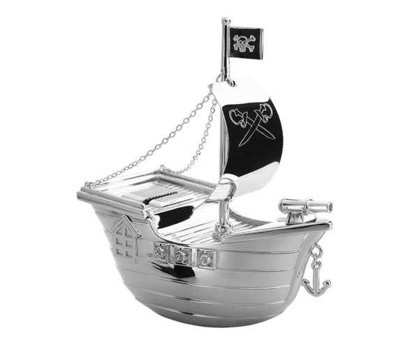EDZARD Spardose Sparbüchse Piratenschiff, edel versilbert, anlaufgeschützt, Höhe 15 cm