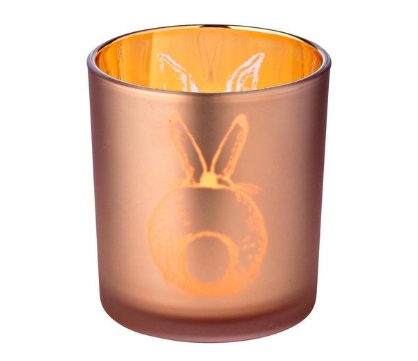 EDZARD Teelichtglas HASE - ROSÉ/GOLD H8cm ø7cm