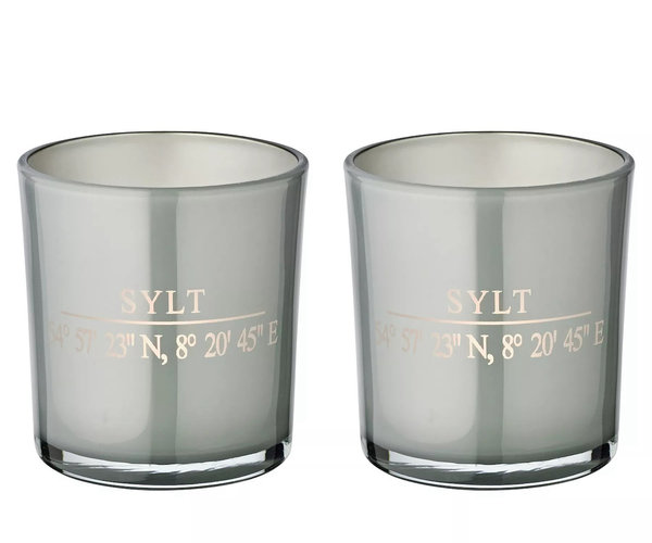 EDZARD - 2er-Set Teelichtglas Sylt (H8 cm), grau, Sylt-Motiv